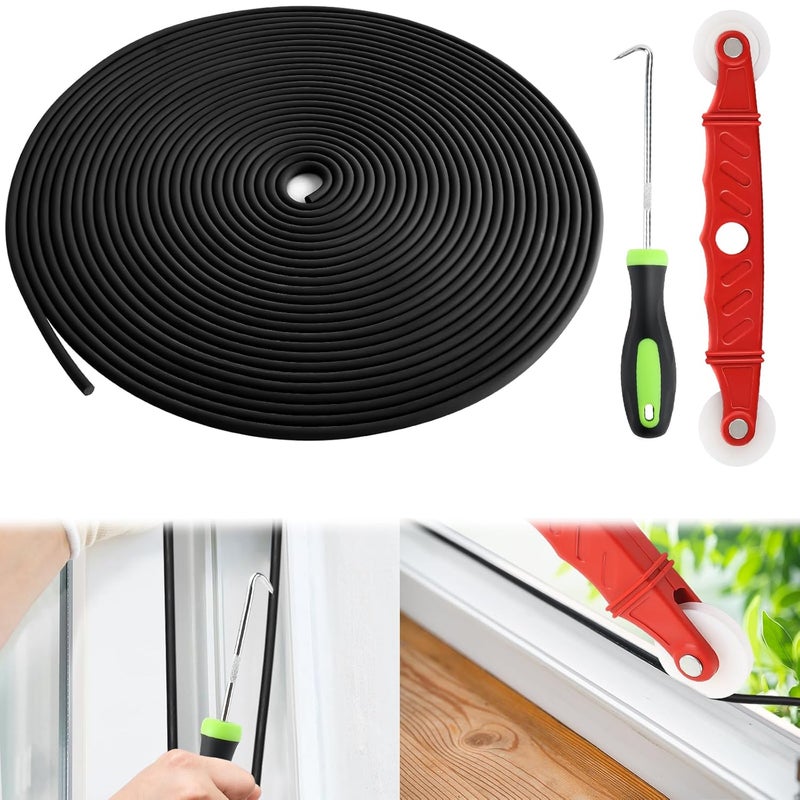 U0U Backer Rod 1/8inch,Backer Rod Kit with Roller Tool,16.4Ft Black Backer Rod Caulk Saver for Installing Door Window Gaps and Joint Concrete Filling (Black, 1/8inch x 16.4feet) - Image 1